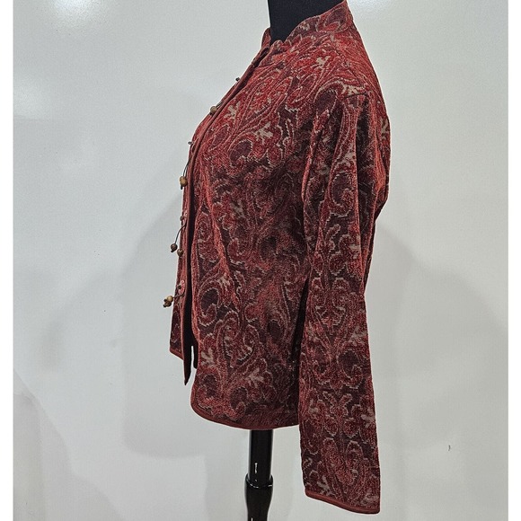 Flashback 90's Vintage Burgundy Aztec Boho Southwestern Tapestry Jacket Medium - Picture 6 of 8